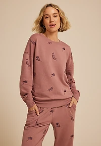 Mauve Floral Embroidered Relaxed Fit Sweatshirt