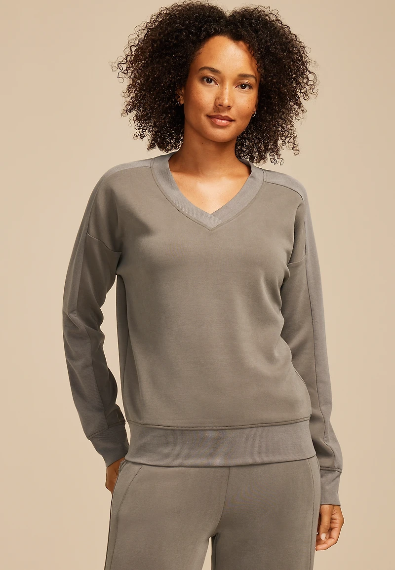Scuba Knit V Neck Sweatshirt