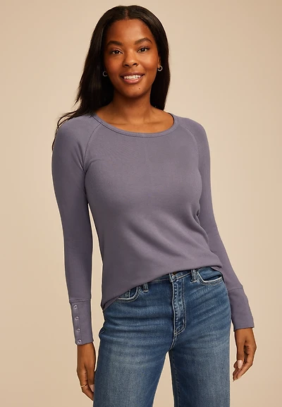 Soft Essential Crew Neck Snap Cuff Top