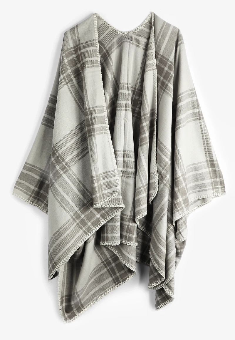 Whipstitch Plaid Blanket Kimono