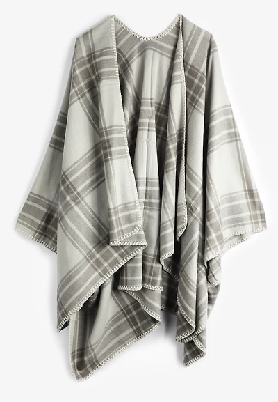 Whipstitch Plaid Blanket Kimono