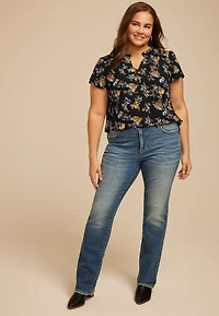 Plus Atwood Floral Smocked Shoulder Flutter Sleeve Blouse