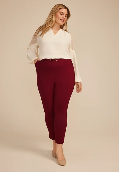 Plus Gold Buckle Ponte Pull On Skinny Pant