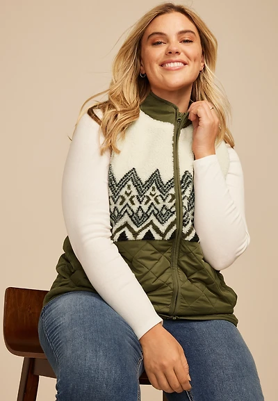 Plus Fair Isle Sherpa Quilted Vest