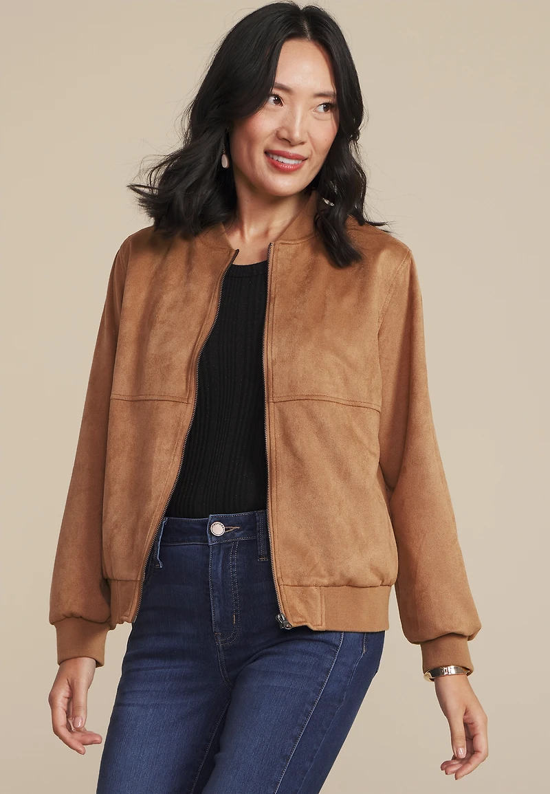 Tan Suede Bomber Jacket