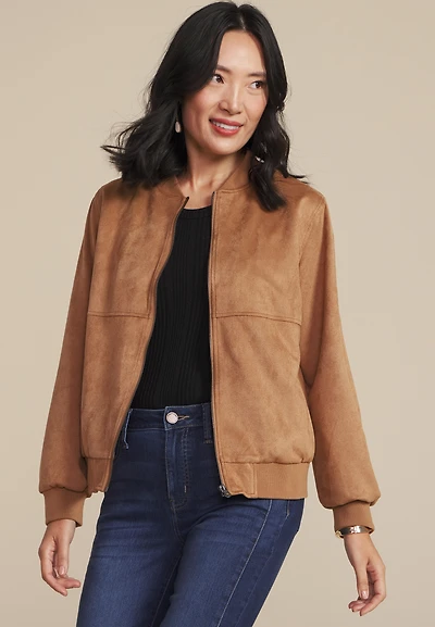 Tan Suede Bomber Jacket