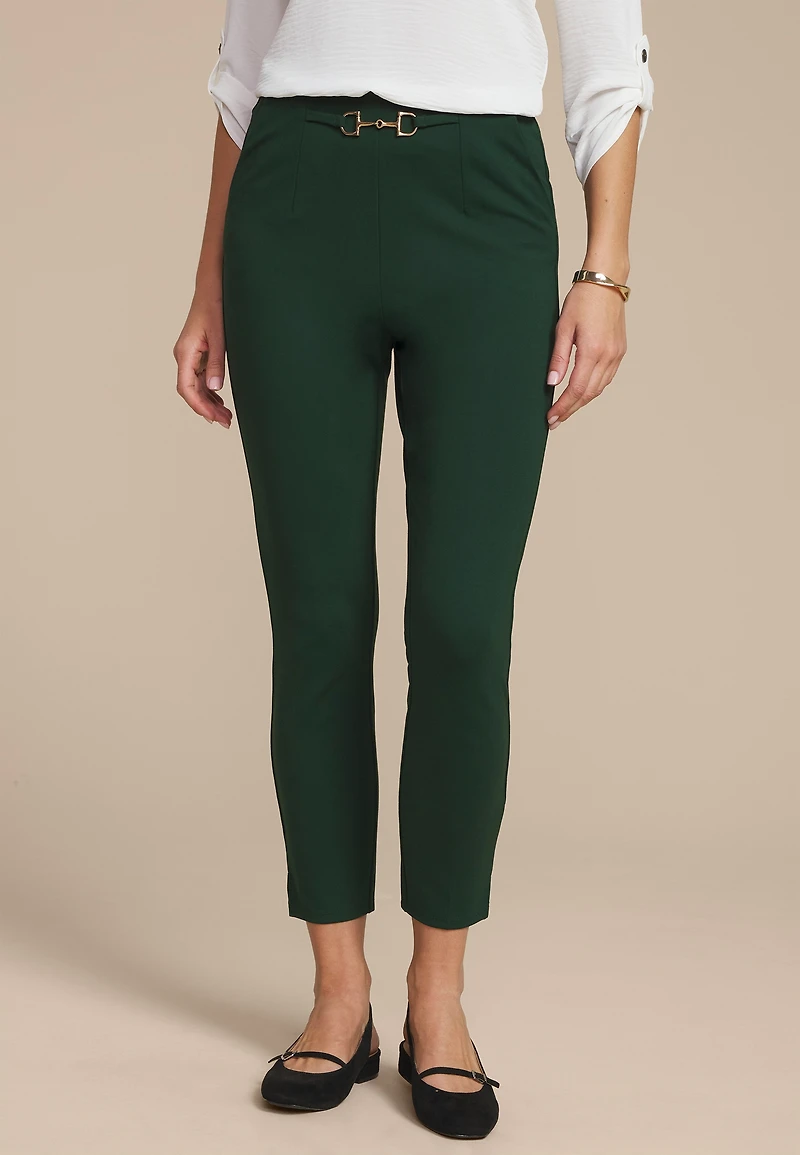 Gold Buckle Ponte Pull On Skinny Pant