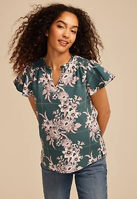 Atwood Floral Smocked Shoulder Flutter Sleeve Blouse