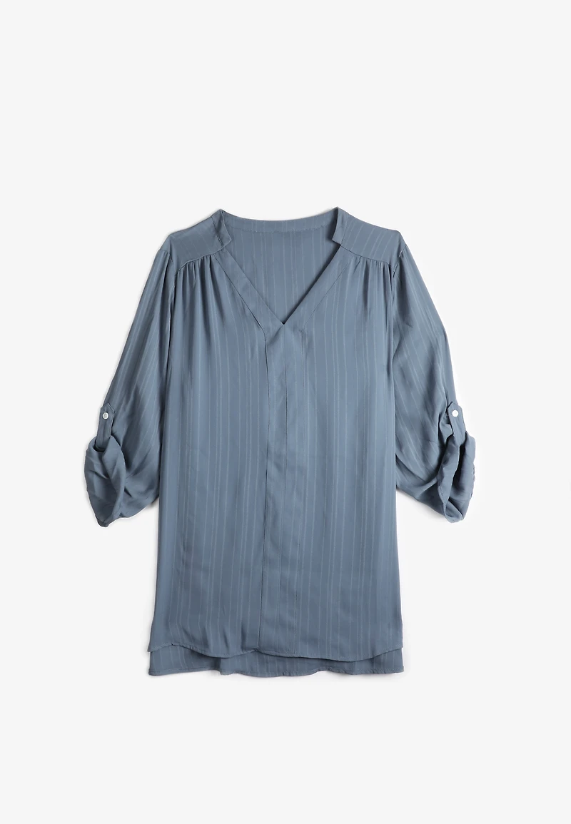 Plus Striped 3/4 Sleeve Tunic Blouse