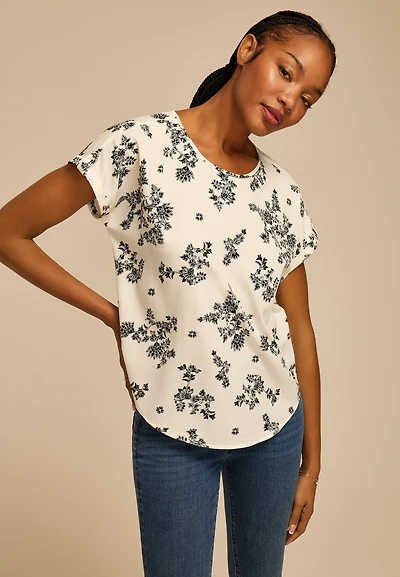 Delton Floral Zipper Back Blouse