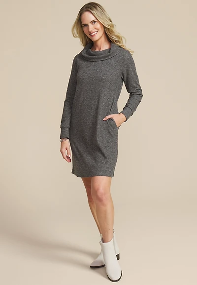 Heather Gray Cowl Neck Sweatshirt Dress