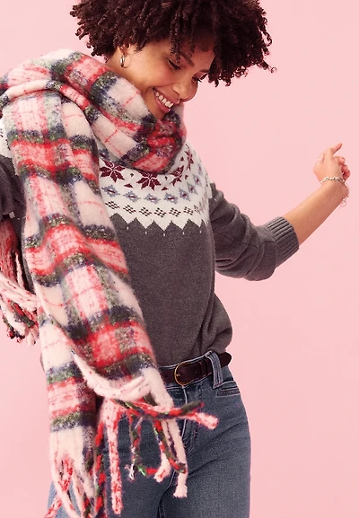 Festive Plaid Fringe Scarf