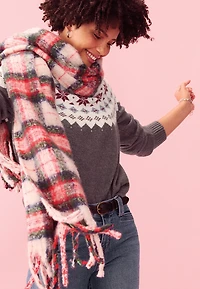 Festive Plaid Fringe Scarf