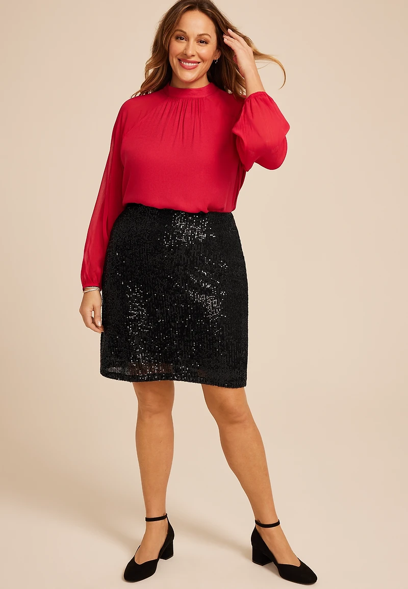 Plus Studio Y Sequin High Rise Mini Skirt