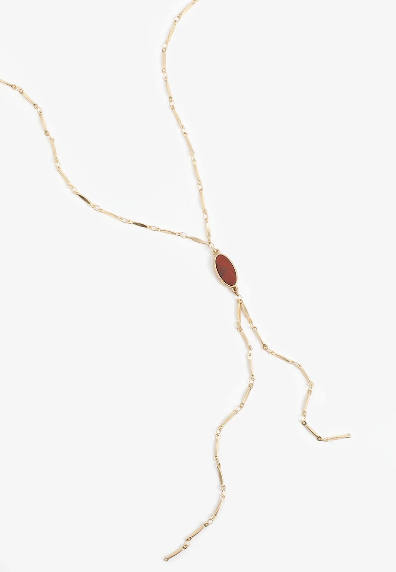 Faux Rust Oval Stone Pendant Y Necklace