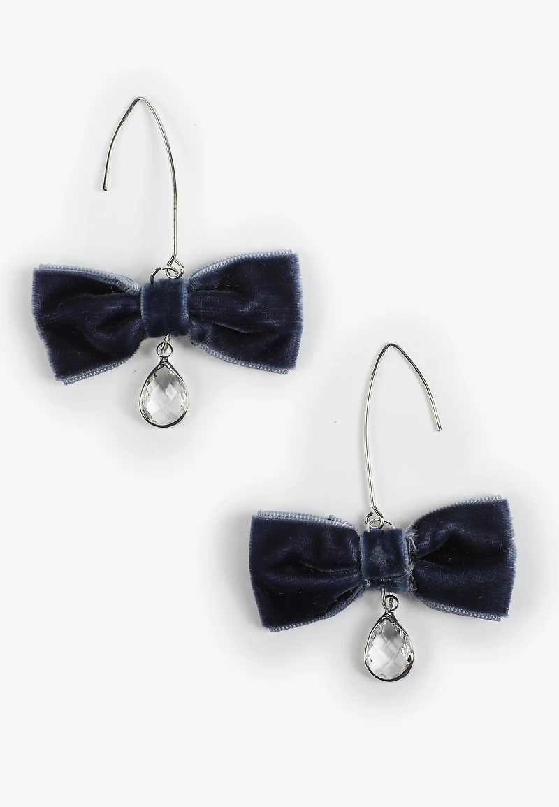 Navy Velvet Bow Earrings