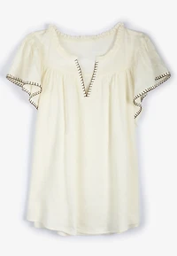 Whipstitch Flutter Sleeve Blouse