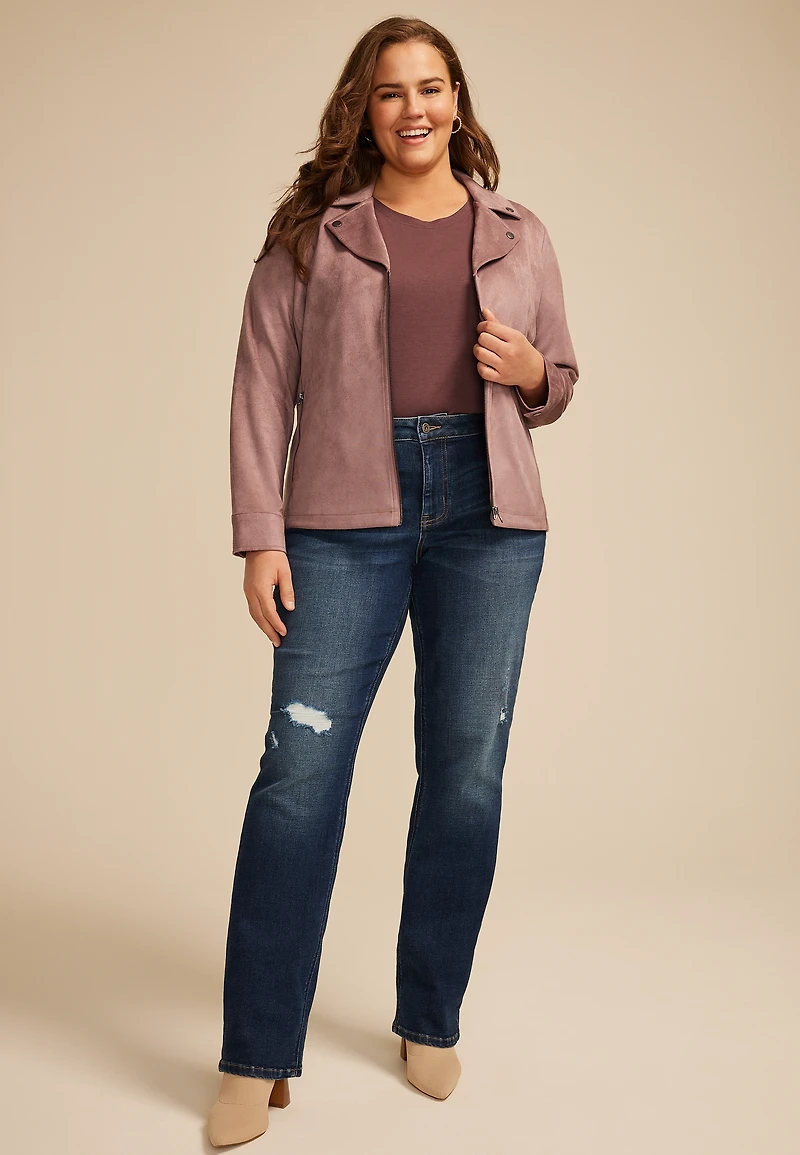 Plus Mauve Faux Suede Moto Jacket