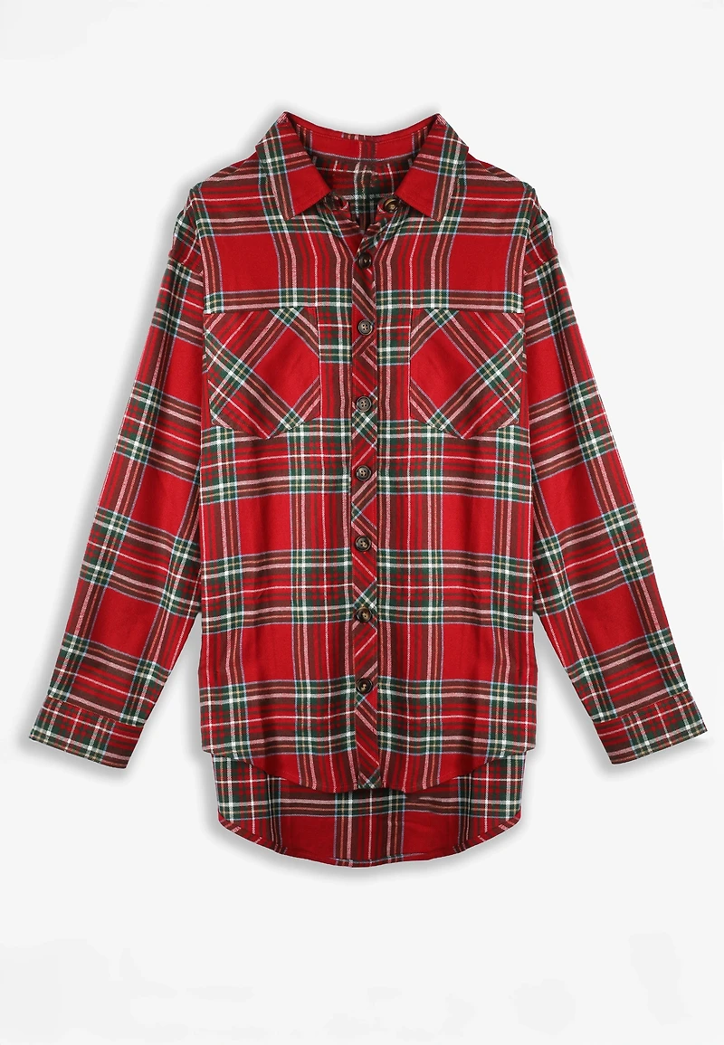 Plus Plaid Boyfriend Tunic Button Down Shirt