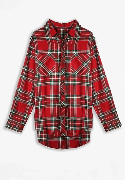 Plus Plaid Boyfriend Tunic Button Down Shirt