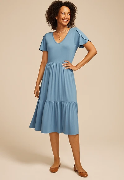 24/7 Tulip Sleeve Midi Dress