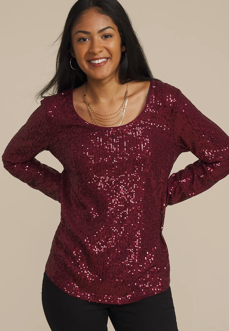 Studio Y Sequin Scoop Neck Top