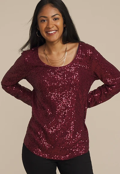 Studio Y Sequin Scoop Neck Top