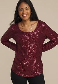 Studio Y Sequin Scoop Neck Top