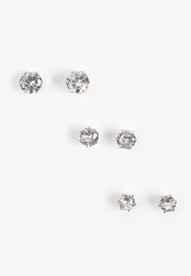3 Pack Crystal Stud Earrings Set