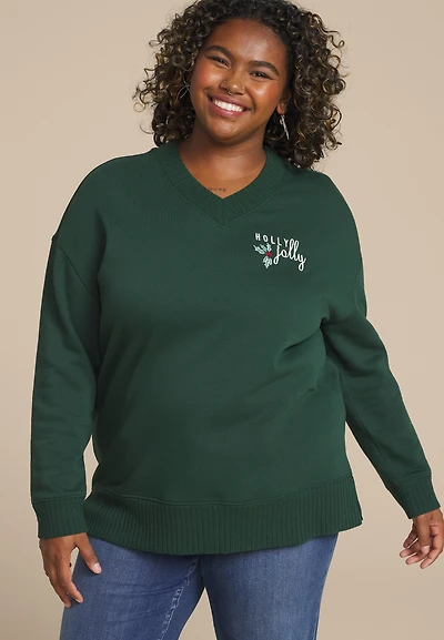 Plus Willowsoft Holly Jolly Relaxed Fit Sweatshirt