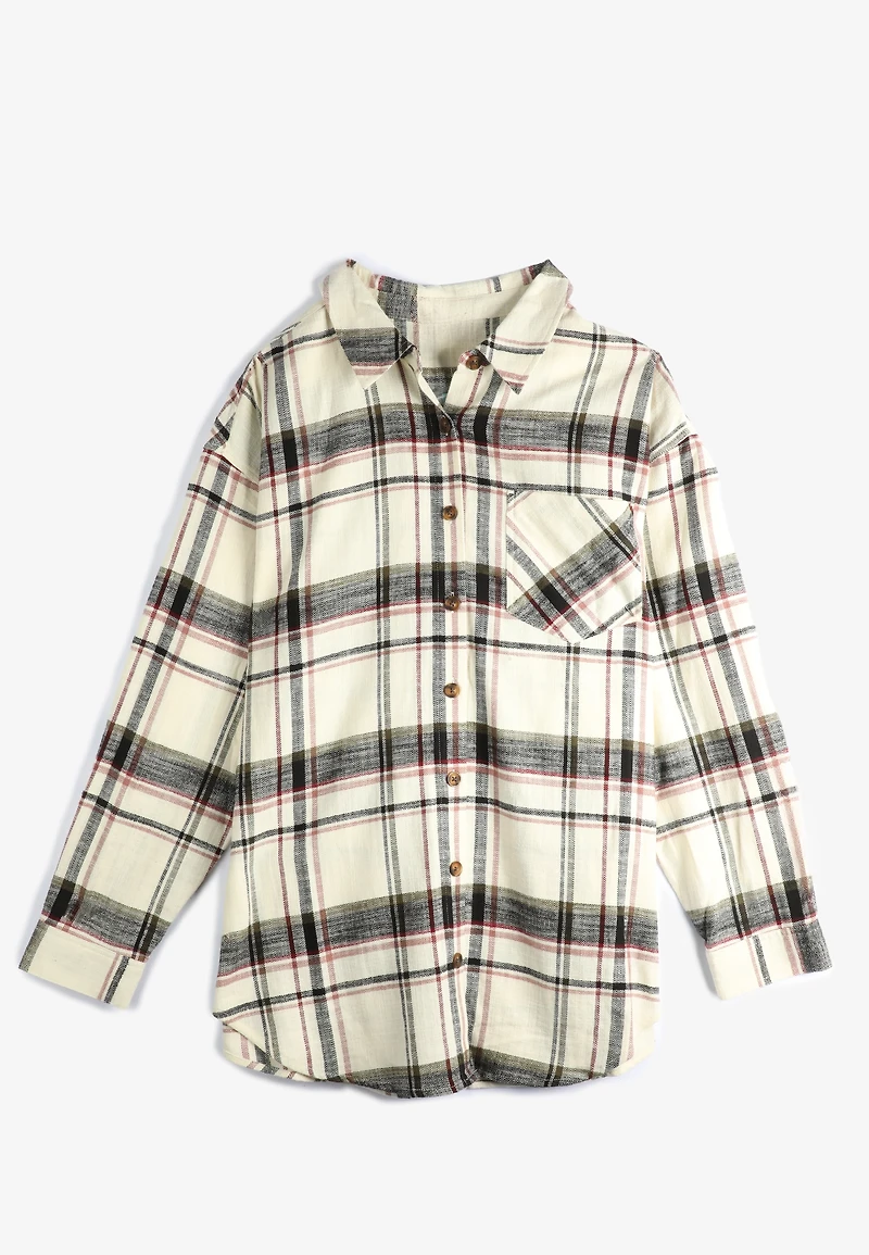 Plus Size Cabin Plaid Boyfriend Tunic Button Down Shirt