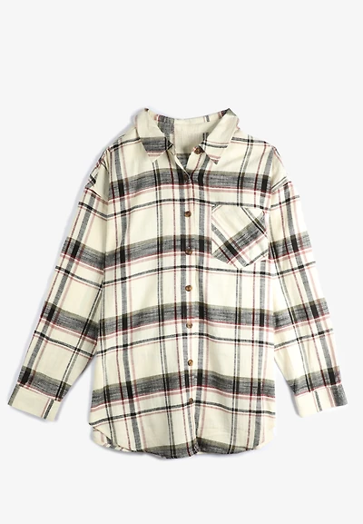 Plus Size Cabin Plaid Boyfriend Tunic Button Down Shirt