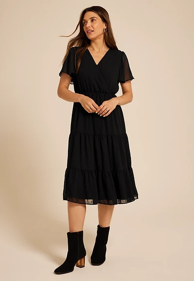 Surplice Tiered Midi Dress