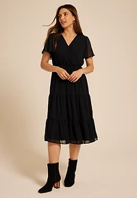 Surplice Tiered Midi Dress
