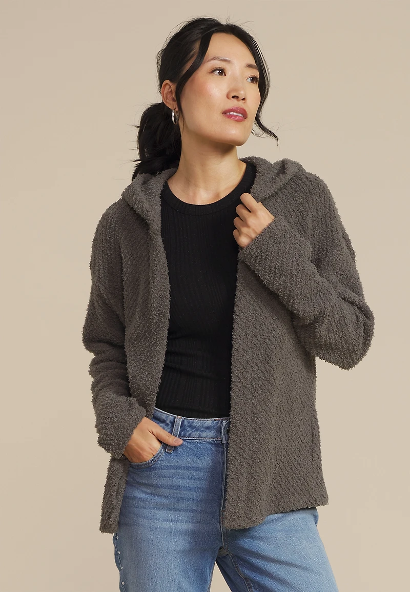 Cozy Hooded Open Front Cardigan