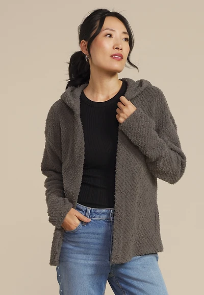 Cozy Hooded Open Front Cardigan