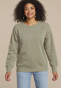 Olive Embroidered Star Shoulder Sweatshirt