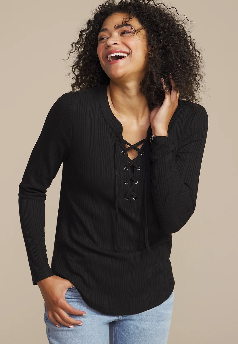 Variegated Lace Up Top