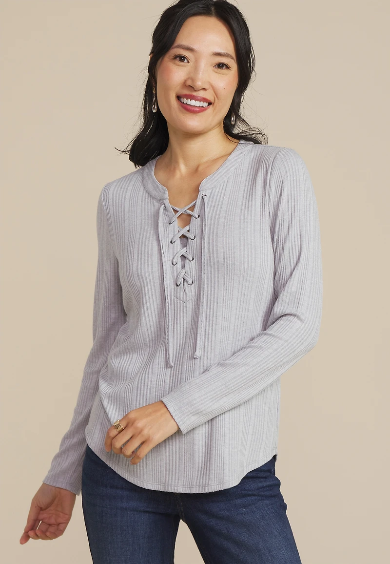 Heathered Variegated Lace Up Top