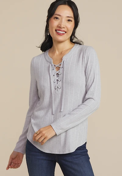 Heathered Variegated Lace Up Top