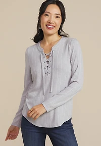 Heathered Variegated Lace Up Top