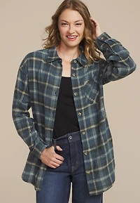 Cabin Plaid Boyfriend Tunic Button Down Shirt