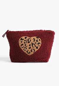 Sherpa Leopard Heart Cosmetic Bag