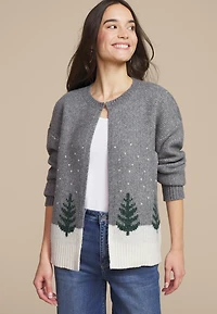 Metallic Tree Clip Front Cardigan