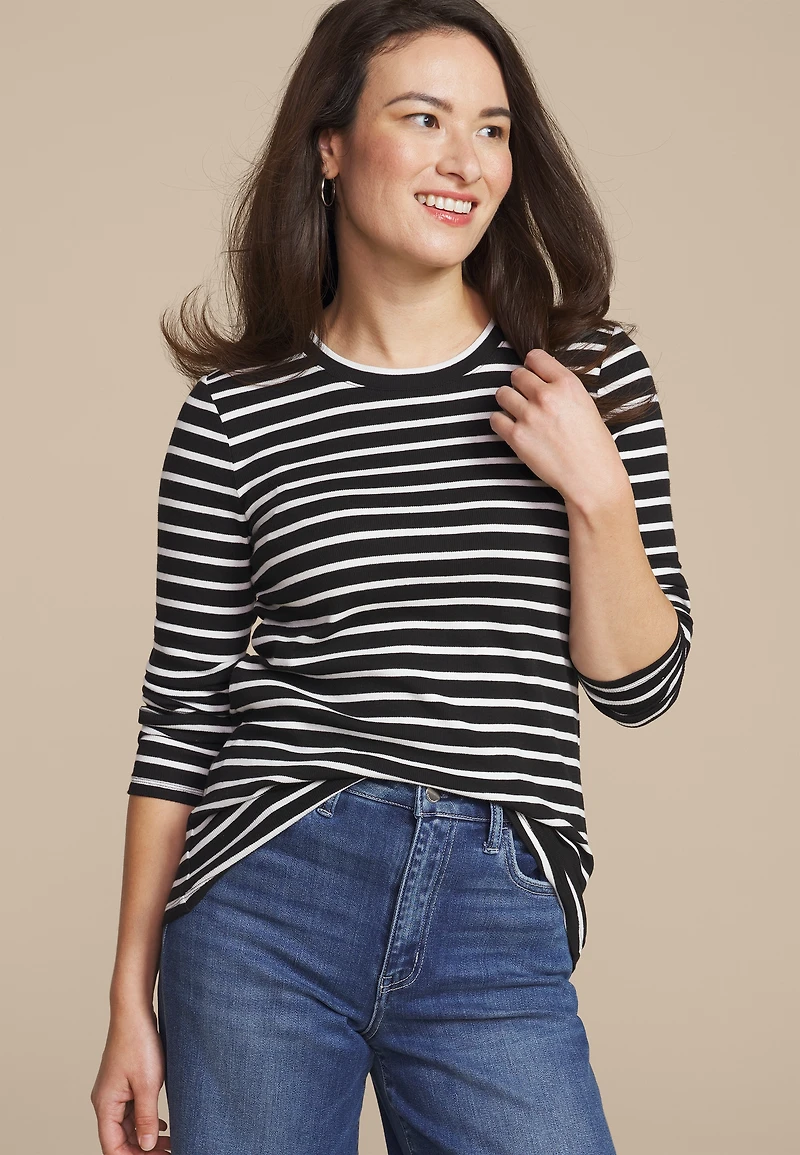 24/7 Striped Ada Ribbed Long Sleeve Tee