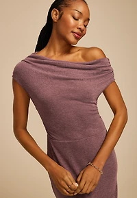 24/7 Asymmetrical Off The Shoulder Midi Dress