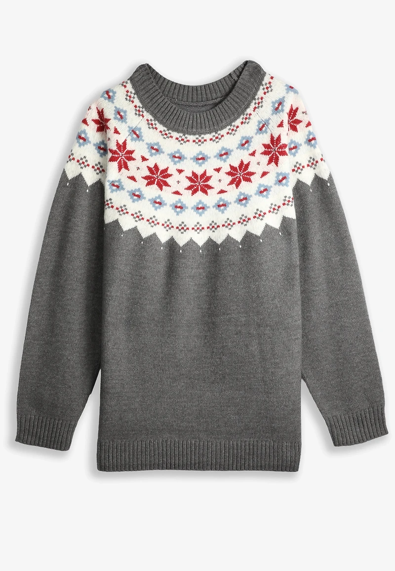 Plus Gray Fair Isle Crew Neck Sweater