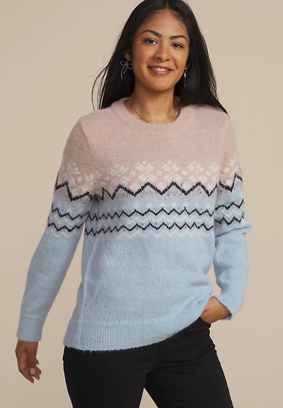 Snowflake Fair Isle Crew Neck Sweater