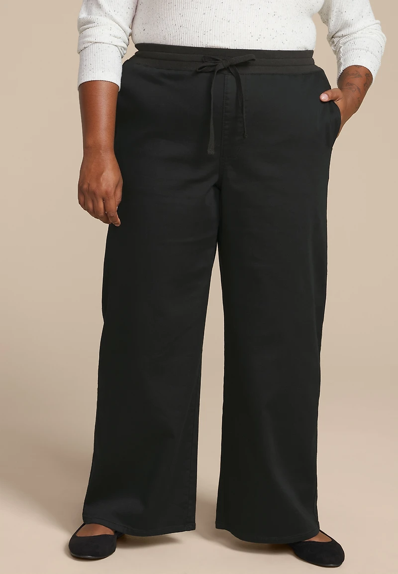 Plus High Rise Pull On Wide Leg Pant