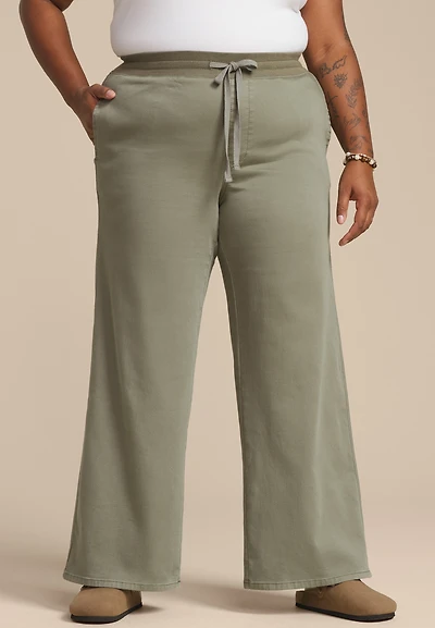 Plus Size High Rise Pull On Wide Leg Pant